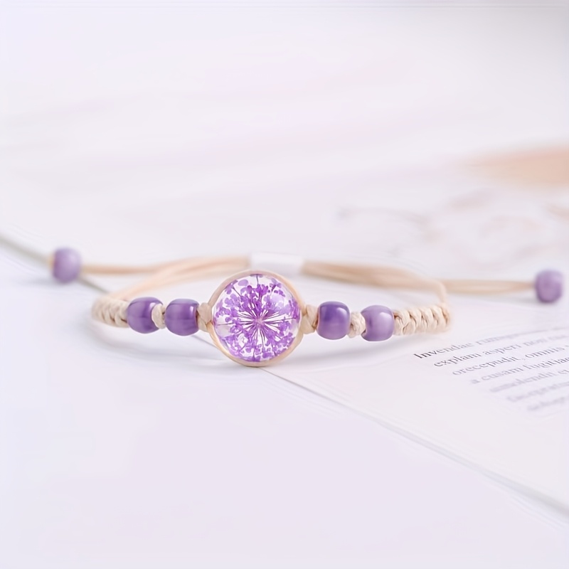 Boho Ceramic Beaded Bracelet with Amethyst Stone - Adjustable Jewelry